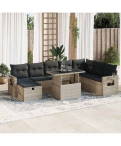 vidaXL vidaXL 9-cz. zestaw mebli ogrodowych, poduszki, jasnoszary polirattan Dārza mēbeļu komplekti