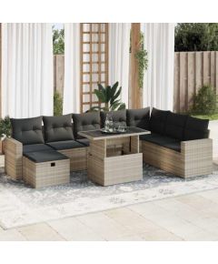 vidaXL vidaXL 9-cz. zestaw mebli ogrodowych, poduszki, jasnoszary polirattan Dārza mēbeļu komplekti