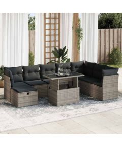 vidaXL vidaXL 9-cz. zestaw mebli ogrodowych z poduszkami, szary, polirattan Dārza mēbeļu komplekti
