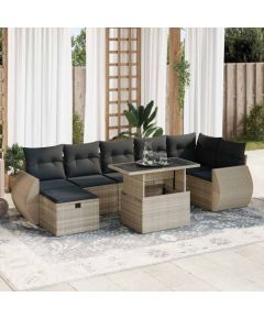 vidaXL vidaXL 8-cz. zestaw mebli ogrodowych, poduszki, jasnoszary polirattan Dārza mēbeļu komplekti