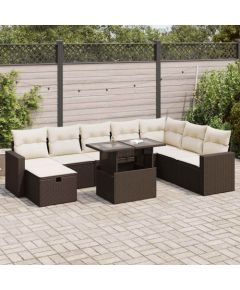 vidaXL vidaXL 9-cz. zestaw mebli ogrodowych z poduszkami, brązowy, polirattan Dārza mēbeļu komplekti