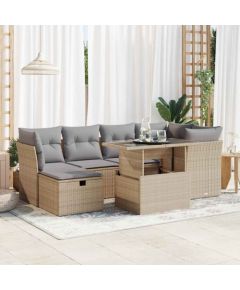 vidaXL vidaXL 7-cz. zestaw wypoczynkowy do ogrodu, z poduszkami, beżowy Dārza mēbeļu komplekti