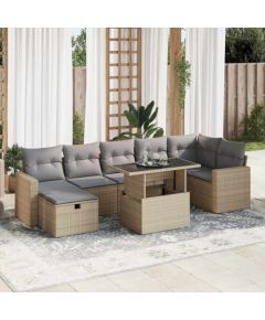 vidaXL vidaXL 8-cz. zestaw mebli ogrodowych z poduszkami, beżowy, polirattan Dārza mēbeļu komplekti