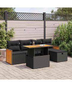 vidaXL vidaXL 6-cz. zestaw mebli ogrodowych z poduszkami, czarny polirattan Dārza mēbeļu komplekti