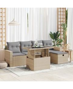 vidaXL vidaXL 6-cz. zestaw mebli ogrodowych z poduszkami, beżowy, polirattan Dārza mēbeļu komplekti