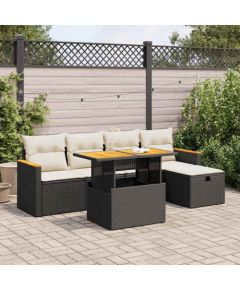 vidaXL vidaXL 6-cz. zestaw mebli ogrodowych z poduszkami, czarny polirattan Dārza mēbeļu komplekti