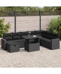 vidaXL vidaXL 9-cz. zestaw wypoczynkowy do ogrodu, z poduszkami, czarny Dārza mēbeļu komplekti