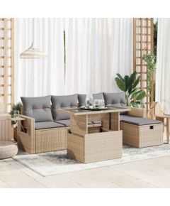 vidaXL vidaXL 6-cz. zestaw mebli ogrodowych z poduszkami, beżowy, polirattan Dārza mēbeļu komplekti