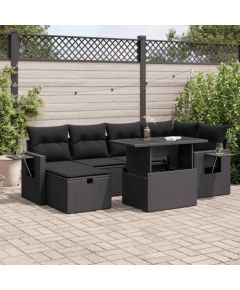 vidaXL vidaXL 7-cz. zestaw wypoczynkowy do ogrodu, z poduszkami, czarny Dārza mēbeļu komplekti