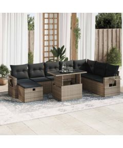 vidaXL vidaXL 9-cz. zestaw mebli ogrodowych z poduszkami, szary, polirattan Dārza mēbeļu komplekti