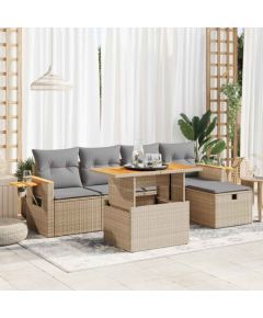 vidaXL vidaXL 6-cz. zestaw mebli ogrodowych z poduszkami, beżowy, polirattan Dārza mēbeļu komplekti