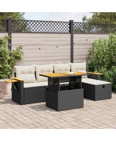 vidaXL vidaXL 6-cz. zestaw mebli ogrodowych z poduszkami, czarny polirattan Dārza mēbeļu komplekti