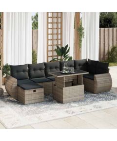 vidaXL vidaXL 8-cz. zestaw mebli ogrodowych z poduszkami, szary, polirattan Dārza mēbeļu komplekti