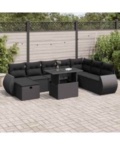 vidaXL vidaXL 9-cz. zestaw wypoczynkowy do ogrodu, z poduszkami, czarny Dārza mēbeļu komplekti