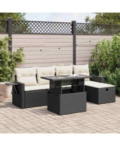 vidaXL vidaXL 6-cz. zestaw mebli ogrodowych z poduszkami, czarny polirattan Dārza mēbeļu komplekti