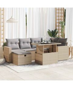 vidaXL vidaXL 7-cz. zestaw wypoczynkowy do ogrodu, z poduszkami, beżowy Dārza mēbeļu komplekti