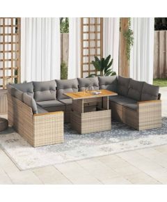 vidaXL vidaXL 10-cz. zestaw mebli z poduszkami, beżowy, polirattan i akacja Dārza mēbeļu komplekti