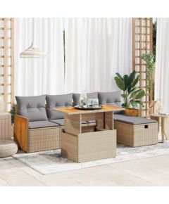 vidaXL vidaXL 6-cz. zestaw mebli ogrodowych z poduszkami, beżowy, polirattan Dārza mēbeļu komplekti