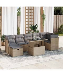 vidaXL vidaXL 8-cz. zestaw mebli ogrodowych z poduszkami, beżowy, polirattan Dārza mēbeļu komplekti