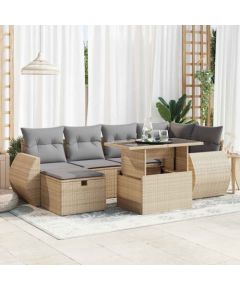 vidaXL vidaXL 7-cz. zestaw wypoczynkowy do ogrodu, z poduszkami, beżowy Dārza mēbeļu komplekti