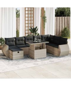 vidaXL vidaXL 9-cz. zestaw mebli ogrodowych, poduszki, jasnoszary polirattan Dārza mēbeļu komplekti