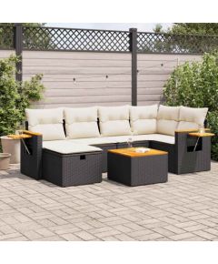 vidaXL 7-cz. zestaw wypoczynkowy do ogrodu, z poduszkami, czarny Dārza mēbeļu komplekti