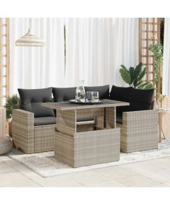 vidaXL 5-cz. zestaw mebli do ogrodu, poduszki, jasnoszary rattan PE Dārza mēbeļu komplekti