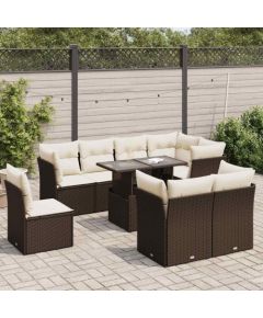 vidaXL 9-cz. zestaw mebli ogrodowych z poduszkami, brązowy, polirattan Dārza mēbeļu komplekti
