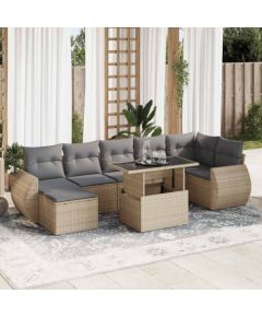 vidaXL 8-cz. zestaw mebli ogrodowych z poduszkami, beżowy, polirattan Dārza mēbeļu komplekti