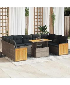 vidaXL vidaXL 10-cz. zestaw mebli z poduszkami, szary, polirattan i akacja Dārza mēbeļu komplekti