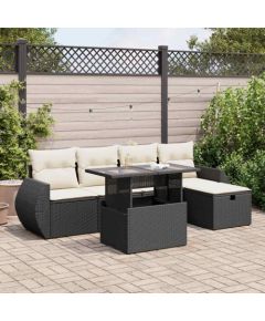 vidaXL vidaXL 6-cz. zestaw mebli ogrodowych z poduszkami, czarny polirattan Dārza mēbeļu komplekti