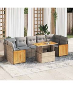 vidaXL vidaXL 8-cz. zestaw mebli z poduszkami, beżowy, polirattan i akacja Dārza mēbeļu komplekti