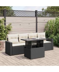 vidaXL 5-cz. zestaw wypoczynkowy do ogrodu, poduszki, czarny rattan PE Dārza mēbeļu komplekti