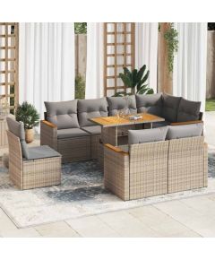 vidaXL vidaXL 9-cz. zestaw mebli z poduszkami, beżowy, polirattan i akacja Dārza mēbeļu komplekti