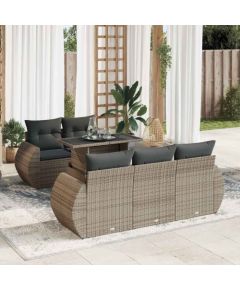 vidaXL 6-cz. zestaw mebli ogrodowych z poduszkami, szary, polirattan Dārza mēbeļu komplekti