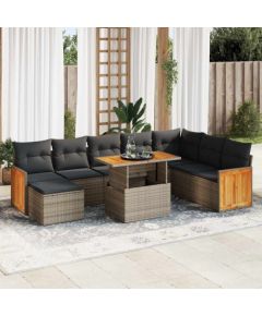 vidaXL vidaXL 7-cz. zestaw mebli z poduszkami, szary, polirattan i akacja Dārza mēbeļu komplekti