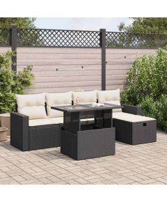 vidaXL vidaXL 6-cz. zestaw mebli ogrodowych z poduszkami, czarny polirattan Dārza mēbeļu komplekti