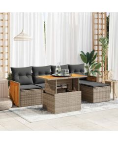 vidaXL vidaXL 6-cz. zestaw mebli z poduszkami, szary, polirattan i akacja Dārza mēbeļu komplekti