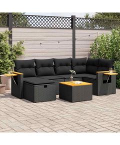 vidaXL 7-cz. zestaw wypoczynkowy do ogrodu, z poduszkami, czarny Dārza mēbeļu komplekti