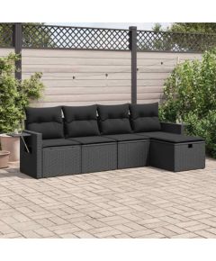 vidaXL 5-cz. zestaw wypoczynkowy do ogrodu, poduszki, czarny rattan PE Dārza mēbeļu komplekti