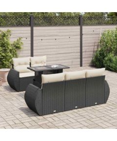 vidaXL 6-cz. zestaw mebli ogrodowych z poduszkami, czarny polirattan Dārza mēbeļu komplekti