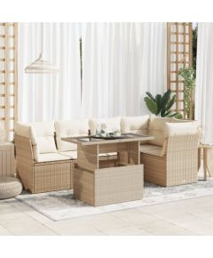 vidaXL 6-cz. zestaw mebli ogrodowych z poduszkami, beżowy, polirattan Dārza mēbeļu komplekti