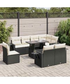 vidaXL 9-cz. zestaw wypoczynkowy do ogrodu, z poduszkami, czarny Dārza mēbeļu komplekti