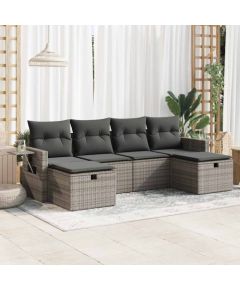 vidaXL 6-cz. zestaw mebli ogrodowych z poduszkami, szary, polirattan Dārza mēbeļu komplekti