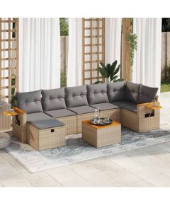 vidaXL 8-cz. zestaw mebli ogrodowych z poduszkami, beżowy, polirattan Dārza mēbeļu komplekti