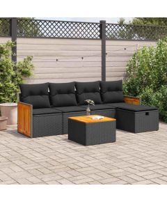 vidaXL 6-cz. zestaw mebli ogrodowych z poduszkami, czarny polirattan Dārza mēbeļu komplekti