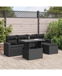 vidaXL 6-cz. zestaw mebli ogrodowych z poduszkami, czarny polirattan Dārza mēbeļu komplekti