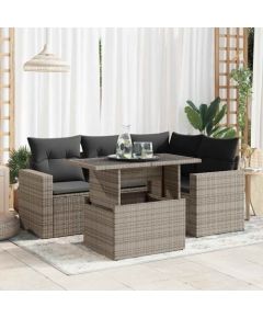 vidaXL 5-cz. zestaw wypoczynkowy do ogrodu, poduszki, szary rattan PE Dārza mēbeļu komplekti