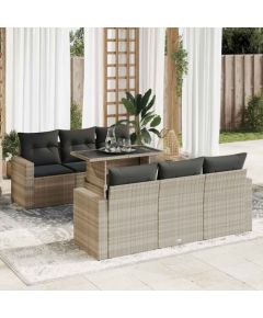 vidaXL 7-cz. zestaw wypoczynkowy do ogrodu, z poduszkami, jasnoszary Dārza mēbeļu komplekti