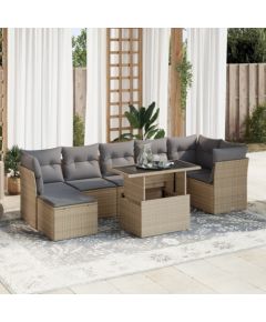 vidaXL 8-cz. zestaw mebli ogrodowych z poduszkami, beżowy, polirattan Dārza mēbeļu komplekti